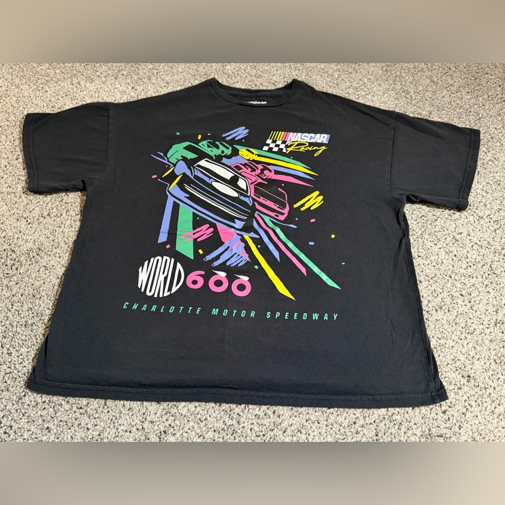 NASCAR Racing World 600 Charlotte Motor Speedway Black Graphic T-Shirt Men’s XS